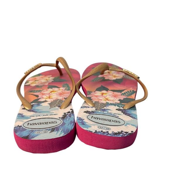 Havaianas Flower Print Flip Flops Color Pink Size 8 - Picture 3 of 12
